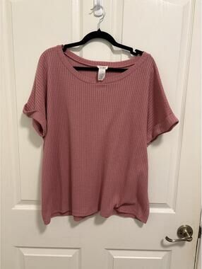 Bibi Waffle Knit Short Sleeve Top in Dusty Rose